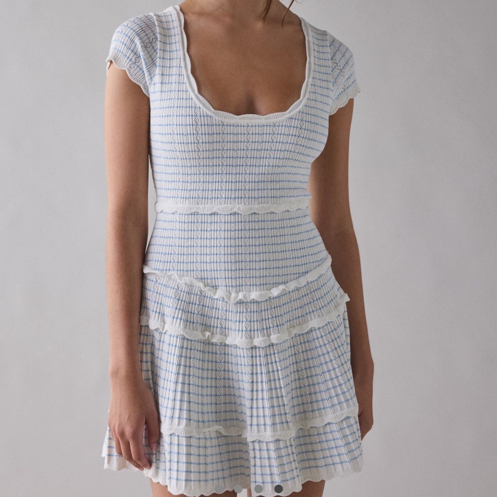 NWT Love Shack Fancy Elisavette Striped Stretch Knit Mini Dress XL blue white - Picture 4 of 9